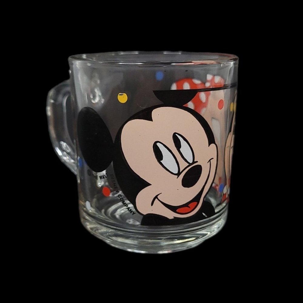 Vintage Walt Disney Company Mickey Minnie Mouse Clear Glass Coffee Cup 10 Oz Mug